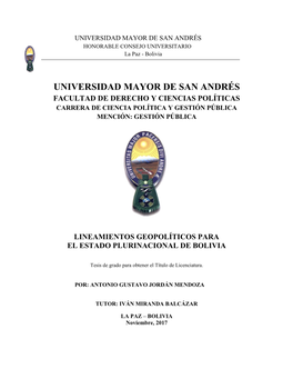 Lineamientos Geopolíticos Para El Estado Plurinacional De Bolivia