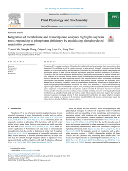 Integration of Metabolome and Transcriptome Analyses Highlights Soybean Roots Responding to Phosphorus Deﬁciency by Modulating Phosphorylated T Metabolite Processes