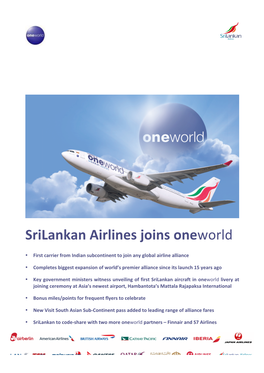 Srilankan Airlines Joins Oneworld