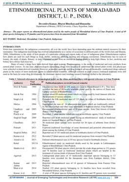 Ethnomedicinal Plants of Moradabad District, U. P., India