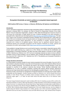 Benguela Current Forage Fish Workshop Ecosystem Thresholds As
