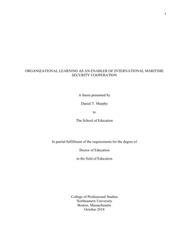 Organizational Learning As an Enabler of International Maritime Security Cooperation