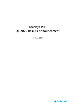 Barclays PLC Q1 2020 Results Announcement