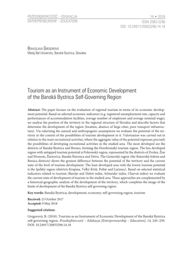 Tourism As an Instrument of Economic Development of the Banská Bystrica Self-Governing Region