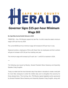 Governor Signs $15-Per-Hour Minimum Wage Bill