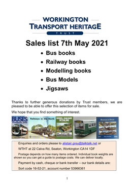 Sales List 7Th May 2021 • Bus Books • Railway Books • Modelling Books • Bus Models • Jigsaws