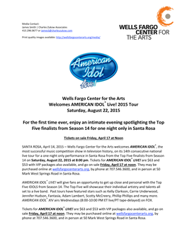 Wells Fargo Center for the Arts Welcomes AMERICAN IDOL Live