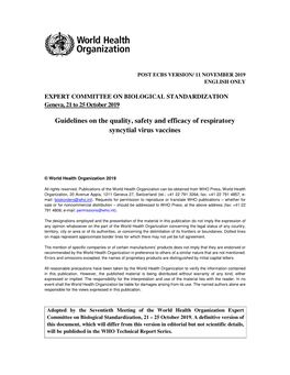 Guidelines on the Quality, Safety and Efficacy of Respiratory Syncytial Virus Vaccines