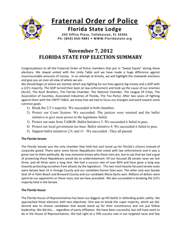 Fraternal Order of Police Florida State Lodge 242 Office Plaza, Tallahassee, FL 32301 Ph: (850) 656-9881 •