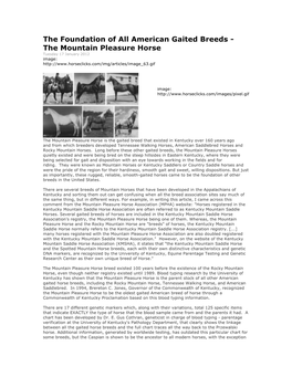 The Foundation of All American Gaited Breeds - the Mountain Pleasure Horse Tuesday 17 January 2012 Image