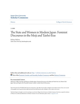 The State and Women in Modern Japan: Feminist Discourses in the Meiji and Taish¯ Eras'