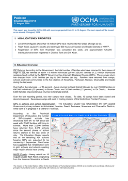 Pakistan Situation Report #14 21 August 2009