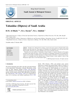 Tabanidae (Diptera) of Saudi Arabia