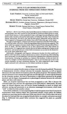 Devil's Claw Domestication: Evidence from Southwestern Indian Fields