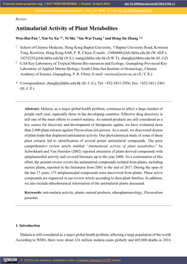 Antimalarial Activity of Plant Metabolites