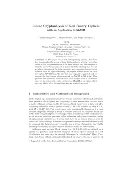 Linear Cryptanalysis of Non Binary Ciphers with an Application to SAFER