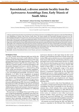 Barendskraal, a Diverse Amniote Locality from the Lystrosaurus Assemblage Zone, Early Triassic of South Africa