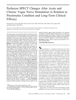 Perfusion SPECT Changes After Acute and Chronic Vagus Nerve Stimulation in Relation to Prestimulus Condition and Long-Term Clinical Efﬁcacy