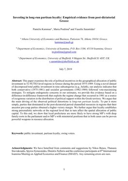 Investing in Long-Run Partisan Loyalty: Empirical Evidence from Post-Dictatorial Greece