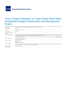 Fujian Mulan River Basin Integrated Ecological Restoration and Management Project