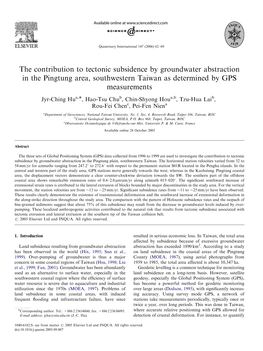 The Contribution to Tectonic Subsidence by Groundwater Abstraction in the Pingtung Area, Southwestern Taiwan As Determined by GPS Measurements