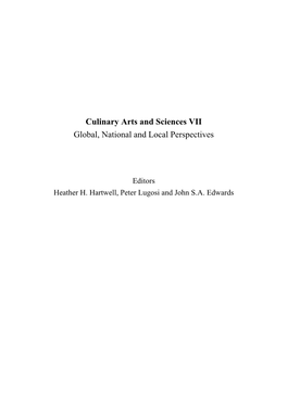 Culinary Arts and Sciences VII Global, National and Local Perspectives