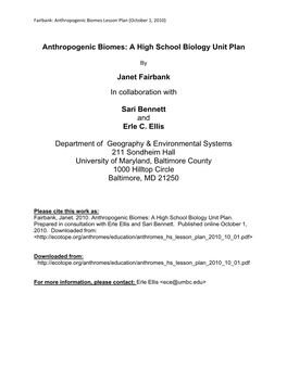 High School Lesson Plan (Biomes; Pdf)