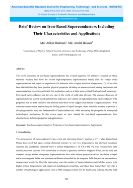 Brief Review on Iron-Based Superconductors Including Their Characteristics and Applications