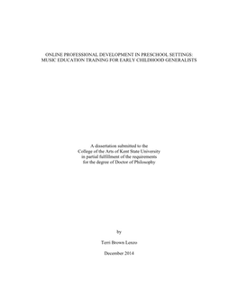 Online Professional Development in Preschool Settings: Music Education Training for Early Childhood Generalists