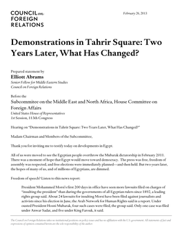 Demonstrations in Tahrir Square: Two Years Later, What Has Changed?