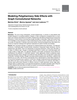 Modeling Polypharmacy Side Effects with Graph Convolutional Networks Marinka Zitnik 1, Monica Agrawal 1 and Jure Leskovec 1,2,∗