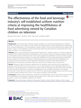 The Effectiveness of the Food and Beverage Industry's Self-Established