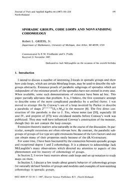 Sporadic Groups, Code Loops and Nonvanishing Cohomology