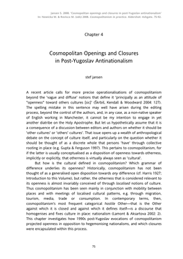 Cosmopolitan Openings and Closures in Post-Yugoslav Antinationalism' In: Nowicka M