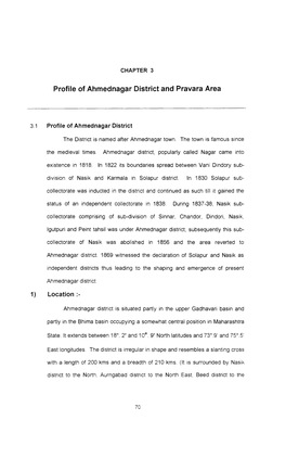 Profile of Ahmednagar District and Pravara Area