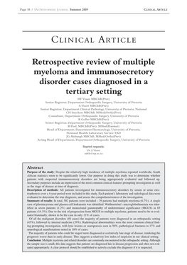 Retrospective Review of Multiple Myeloma and Immunosecretory Disorder Cases Diagnosed in a Tertiary Setting