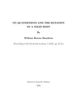 ON QUATERNIONS and the ROTATION of a SOLID BODY By