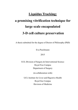 Liquidus Tracking: a Promising Vitrification Technique for Large Scale Encapsulated 3-D Cell Culture Preservation