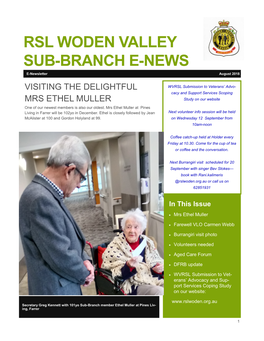 RSL WODEN VALLEY SUB-BRANCH E-NEWS E-Newsletter August 2018