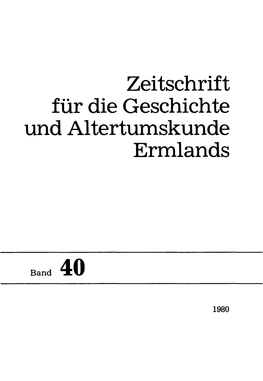 Zeitschrift Für Die Geschichte Und Altertumskunde Ermlands, Band 40