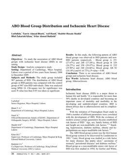 ABO Blood Group Distribution and Ischaemic Heart Disease