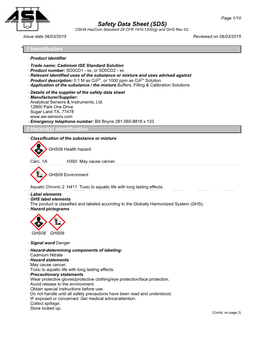 Safety Data Sheet (SDS) OSHA Hazcom Standard 29 CFR 1910.1200(G) and GHS Rev 03