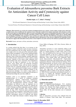 Adenanthera Pavonina Bark Extracts for Antioxidant Activity and Cytotoxicity Against Cancer Cell Lines