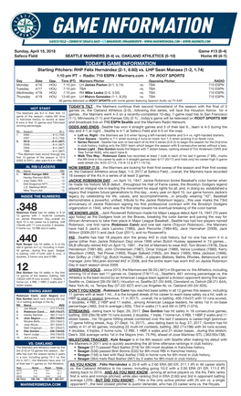 04-15-2018 Mariners Game Notes