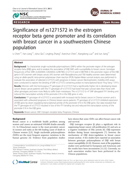 Significance of Rs1271572 in the Estrogen Receptor Beta Gene