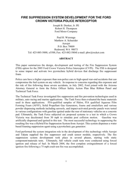 FIRE SUPPRESSION SYSTEM DEVELOPMENT for the FORD CROWN VICTORIA POLICE INTERCEPTOR Joseph B