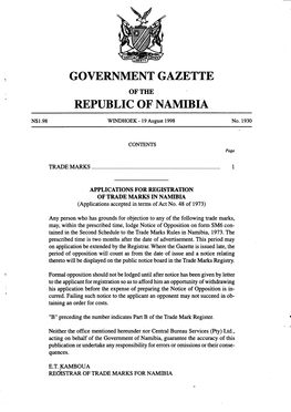 Government Gazette Republic of Namibia