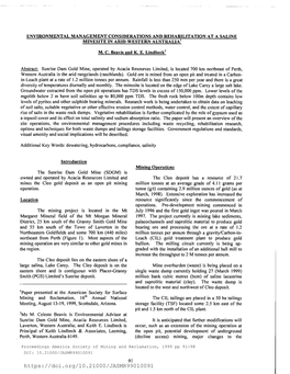 Environmental Management Considerations and Rehabilitation at a Saline Minesite in Arid Western Australia 1