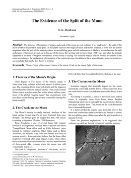 Moon, Origin of the Moon, Craters of the Moon, Crack on the Moon, Split of the Moon