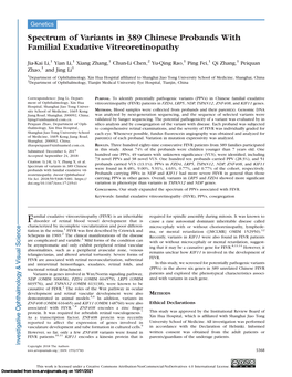 Spectrum of Variants in 389 Chinese Probands with Familial Exudative Vitreoretinopathy